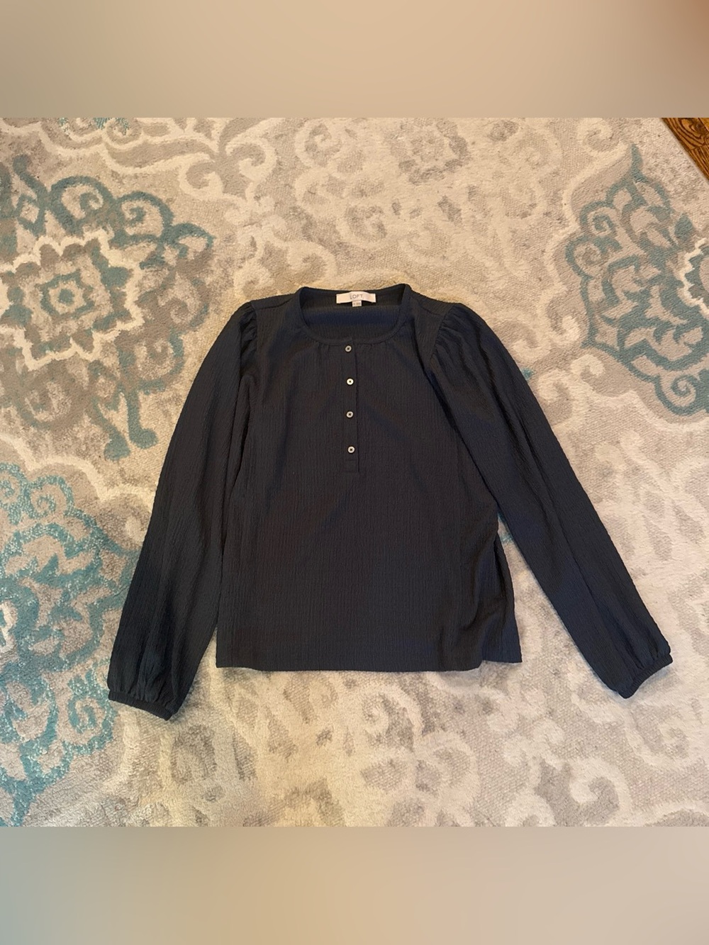 LOFT Dark Gray Long Sleeve Henley Blouse